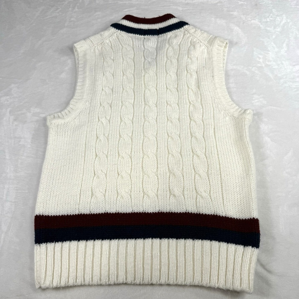 Vintage Izod Lacoste Sweater Vest Mens Large Ivory Chunky Cable Knit Golf Preppy - Picture 5 of 8